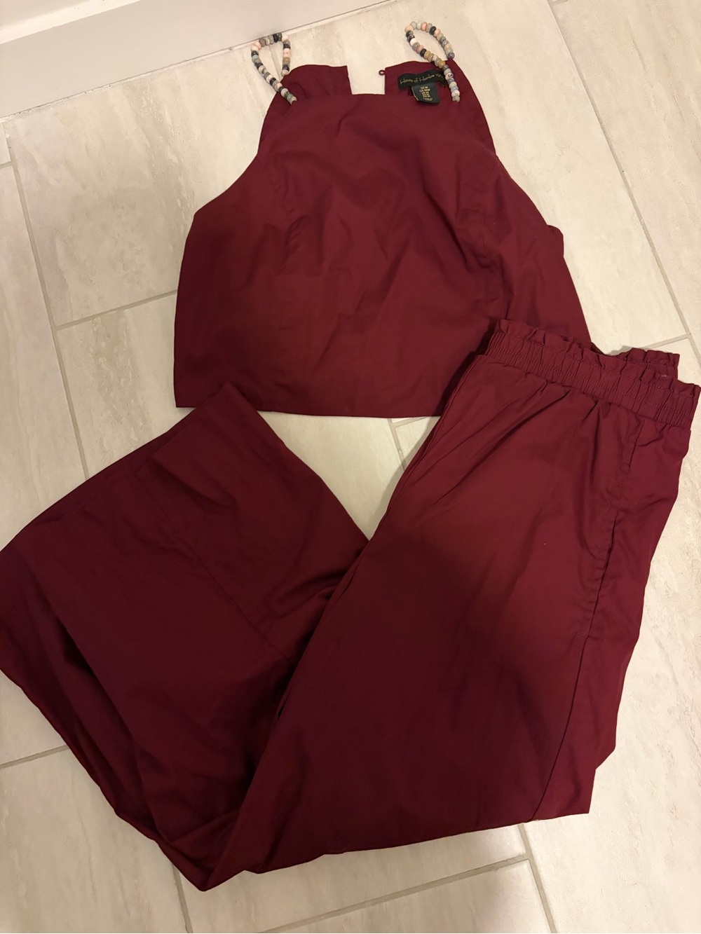 House of Harlow Maroon Beaded Tank Top and Pant Set Size M